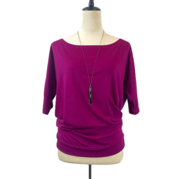 Source Unknown Tops - Fuschia Knit Blouse Off-The-Shoulder Size Large